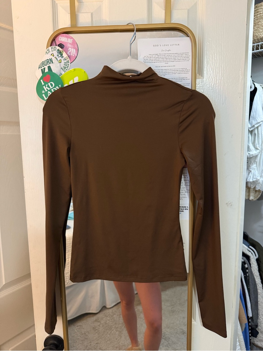 Divided Brown Long-Sleeve Mock Neck Top